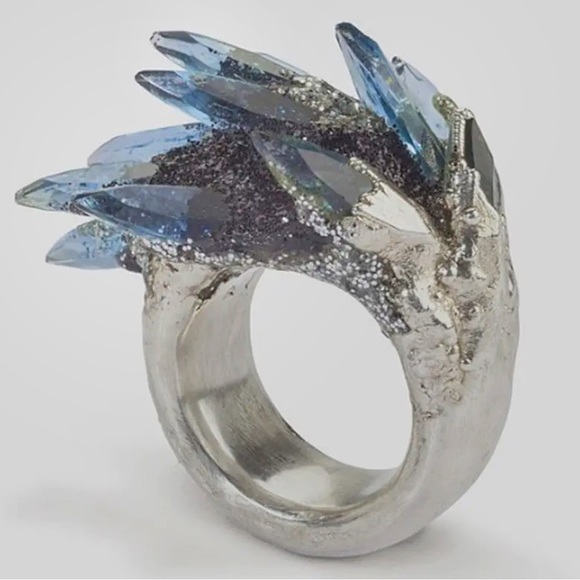 RAW Celestine Celestite Brutalist Style Silver Crystal Ring - Picture 5 of 5